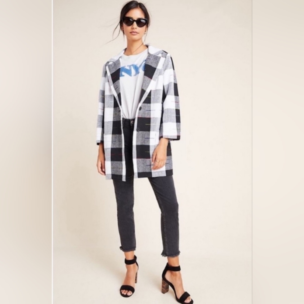Anthropologie The Odells Plaid Cairo Jacket Tapestry Coat Long Blazer Size S